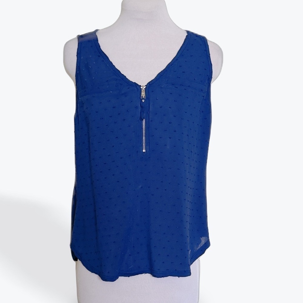 Candies Womens Royal Blue Swiss Dot Mixed Media Half Zip‎ Tank Top XS 80718
